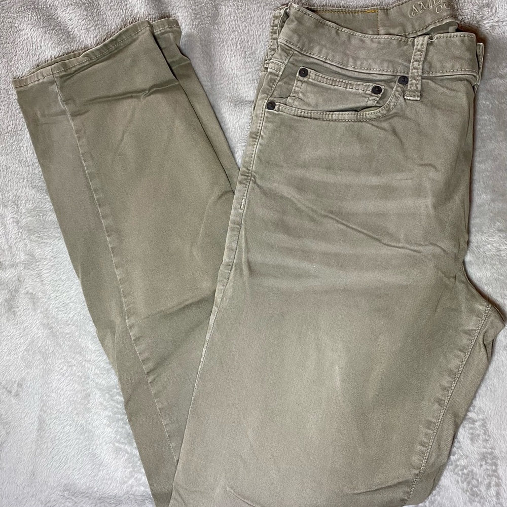 American Eagle Outfitters Slim Active Flex 5 Pocket Pants in Tan/Grey